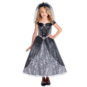 Girls GOTHIC SPIDER BRIDE Costume Size 6/6X 7/8 Gown Dress Headband Veil NWT